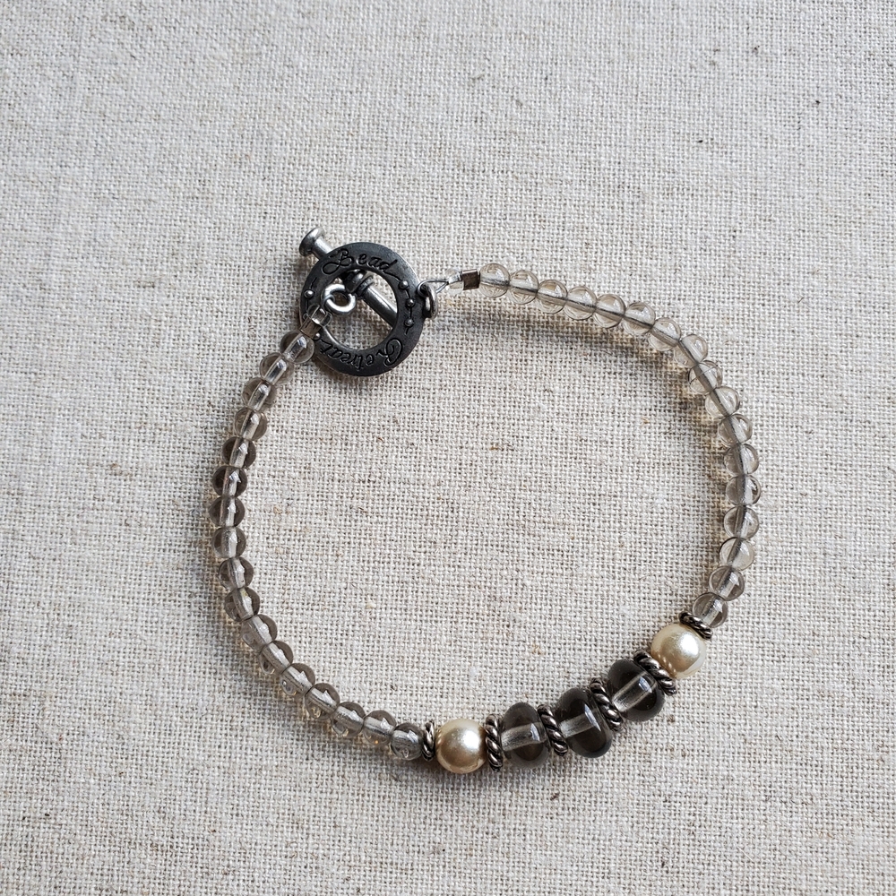 Smoky Crystal and Pearl Beaded Bracelet